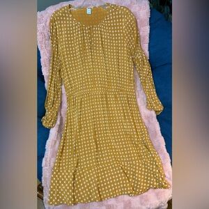 Old Navy Mustard Yellow Star Print Long Sleeve Dress